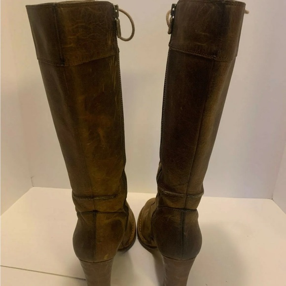 Frye Villager Lace Up Tall Boots stack heel Distressed brown Leather Siz… - Picture 7 of 11